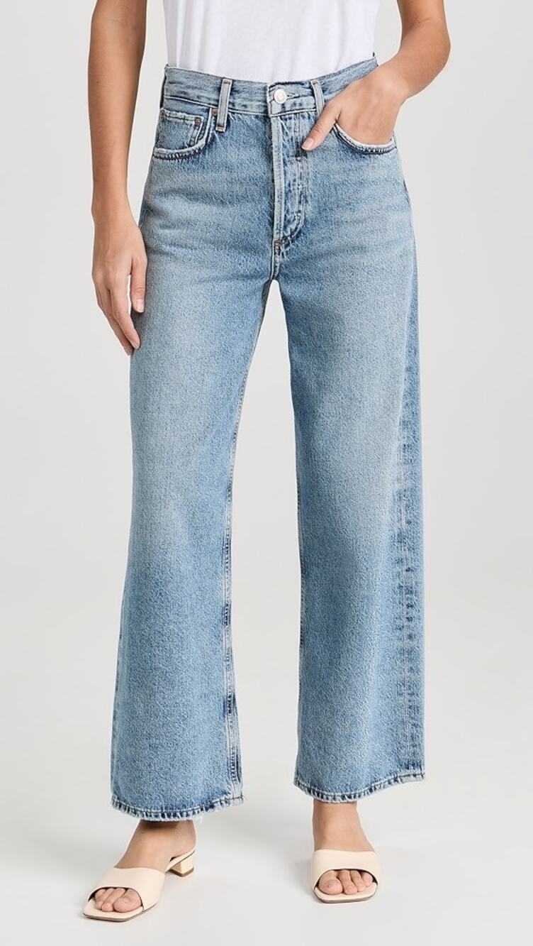 Agolde Ren: High Rise Medium Wash Denim Wide Leg Jeans Disclosure Blue Womens 26